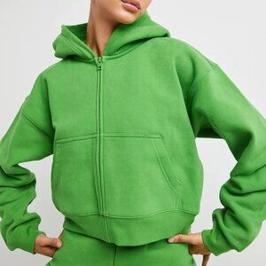 Aritzia TNA Cozy Perfect Crop Zip Up Hoodie - Vine Green - Size XXS